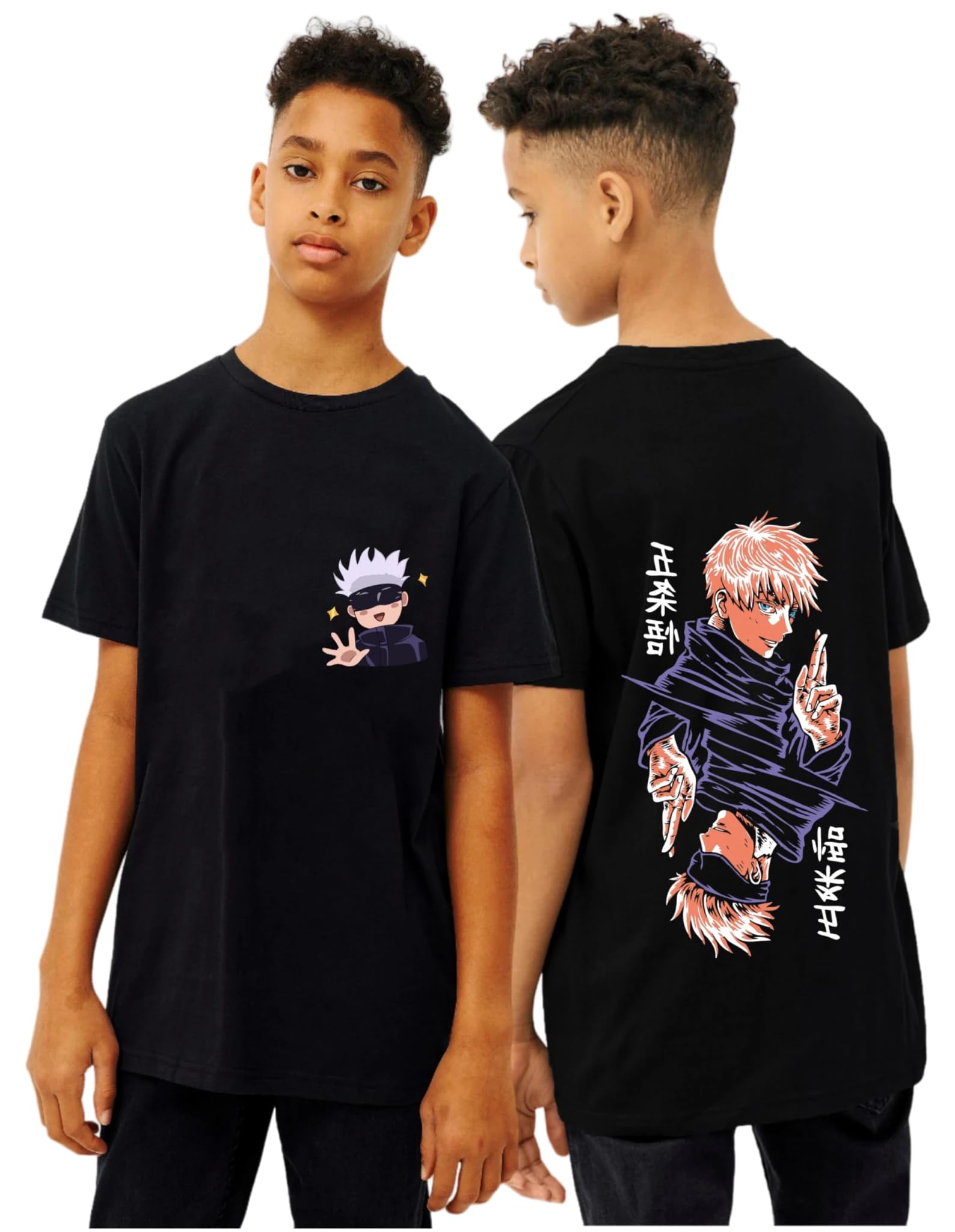 Uniplanet Store T-Shirt für Jungen, Baumwolle, halblange Ärmel, normale Passform, schwarz, Anime-Jujutsu, bedruckt, Schwarz, 14-15 Jahre