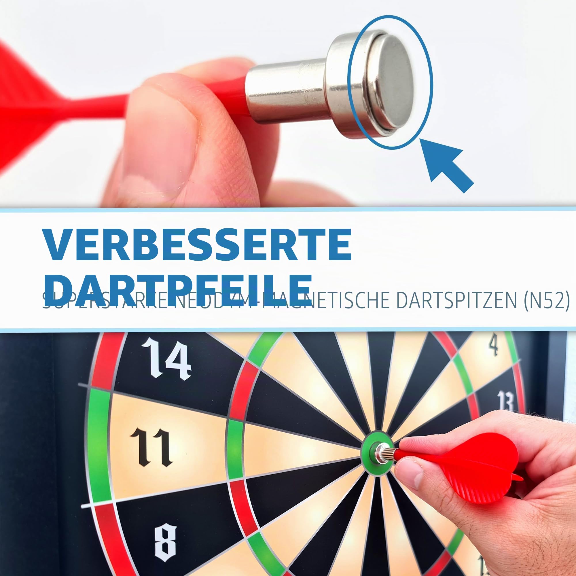 HMmagnets Große und sichere magnetische Dartscheibe (Holzrahmen) für Kinder und Erwachsene – lustiges Spiel für bis zu 4 Spieler – inklusive 12 bunten Dartpfeilen + trocken abwischbaren Punktebrett (2