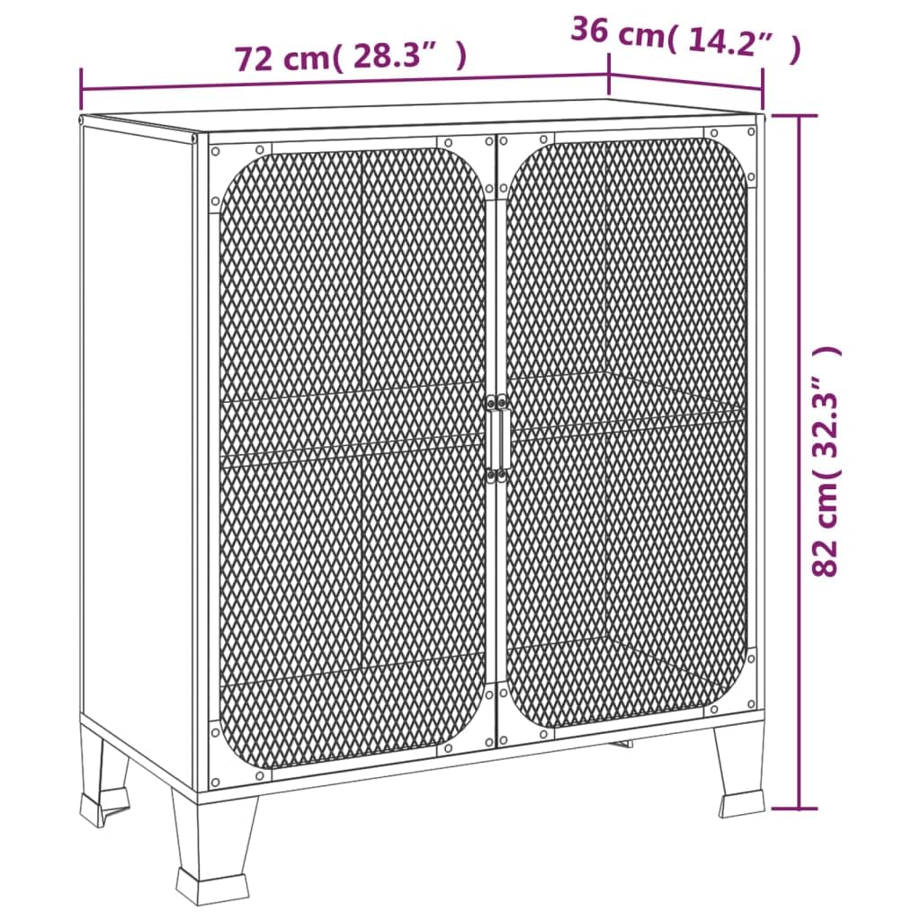 Armadietto rustico marrone 72 x 36 x 82 cm, metallo e MDF, design industriale con ante in rete, stabile armadio per soggiorno, camera da letto