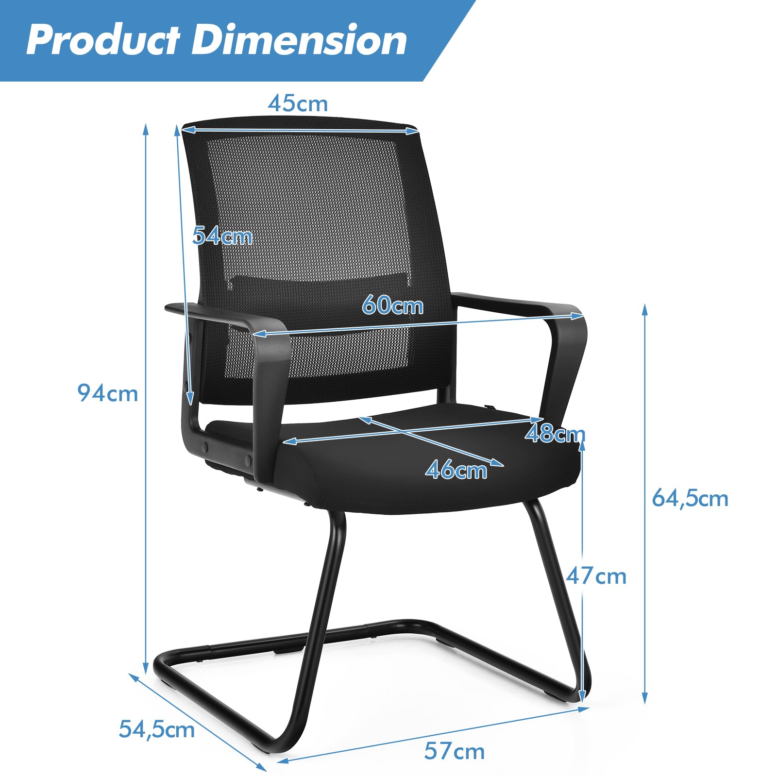 GIANTEX Sedia da ufficio, per riunioni e riunioni, ergonomica, con braccioli e supporto lombare, struttura in metallo, portata fino a 136 kg, seduta imbottita