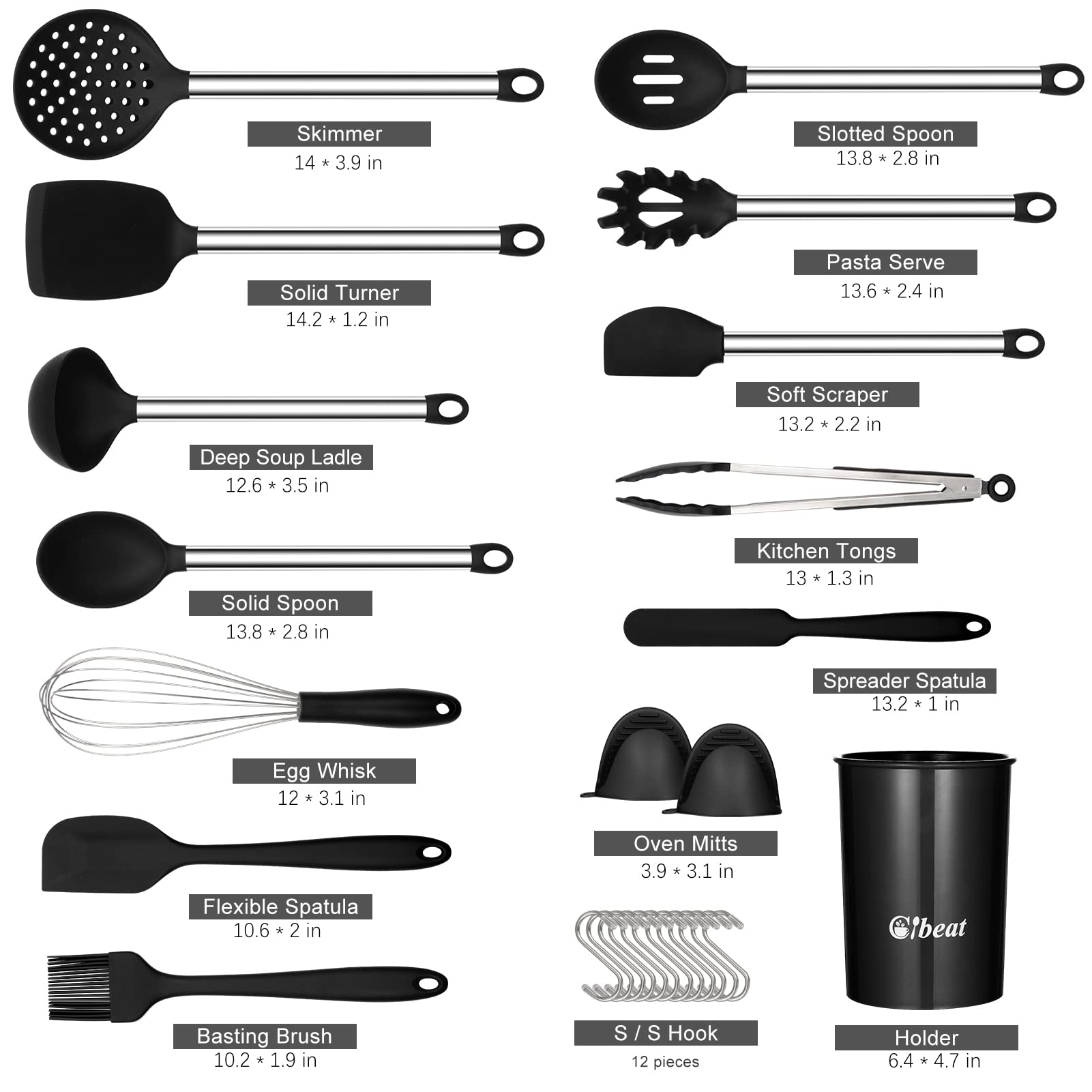 27PCS Kitchen Utensils Set with Holder, Silicone Cooking Utensils Gadget, Kitchen Spatula Set with Stainless Steel Handle, Nonstick and Heat Resistant