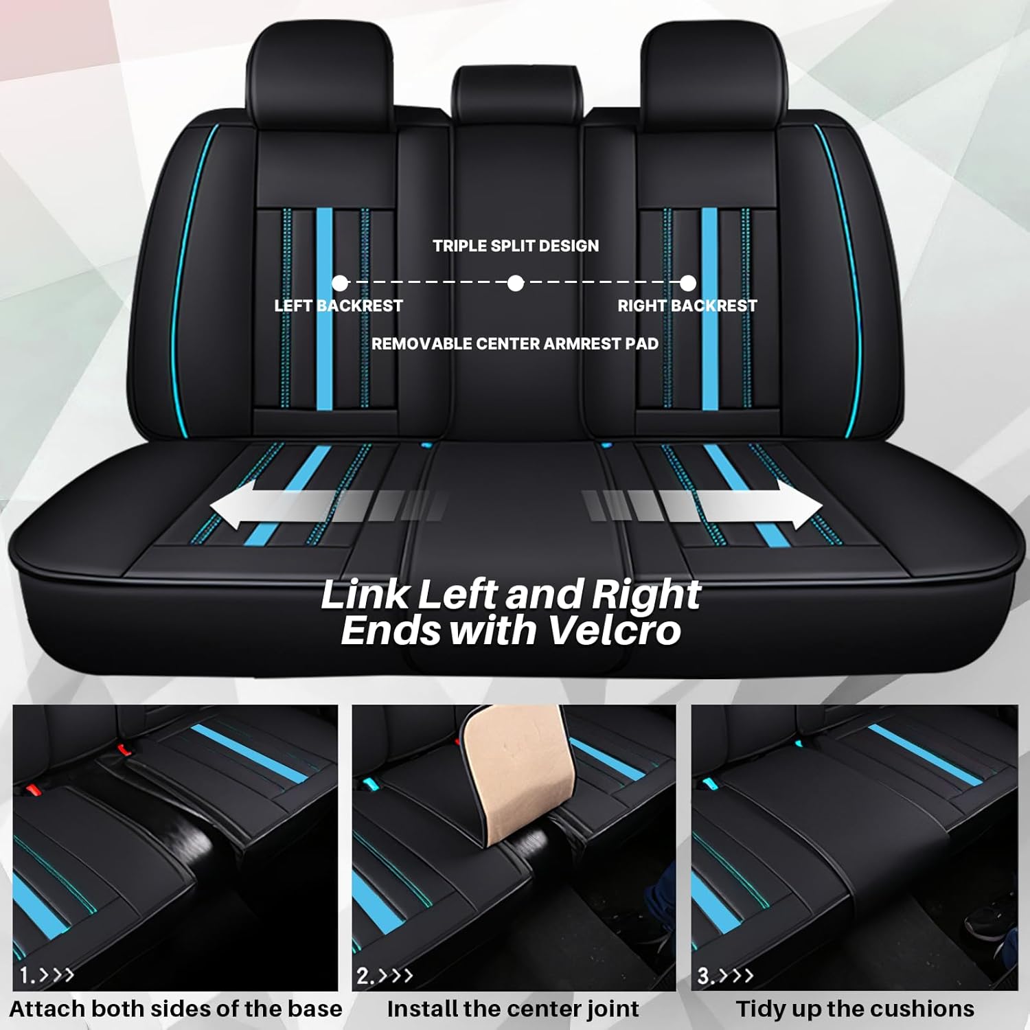 Car Seat Covers Fit for Honda Civic 2000-2025, Premium Waterproof Leather Seat Covers 5-Seats Standard, Soft and Breathable Automotive Seat Covers for Cars(Black-Blue)