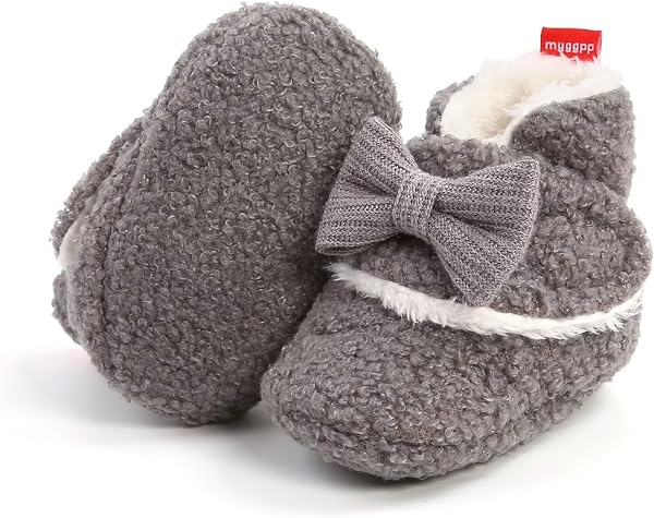 Warme Babyschuhe für Mädchen und Jungen, mit Schleife, gemütlich, rutschfest, weiche Sohle, Kinderbettschuhe, Kleinkinder, Lauflernschuhe - 5
