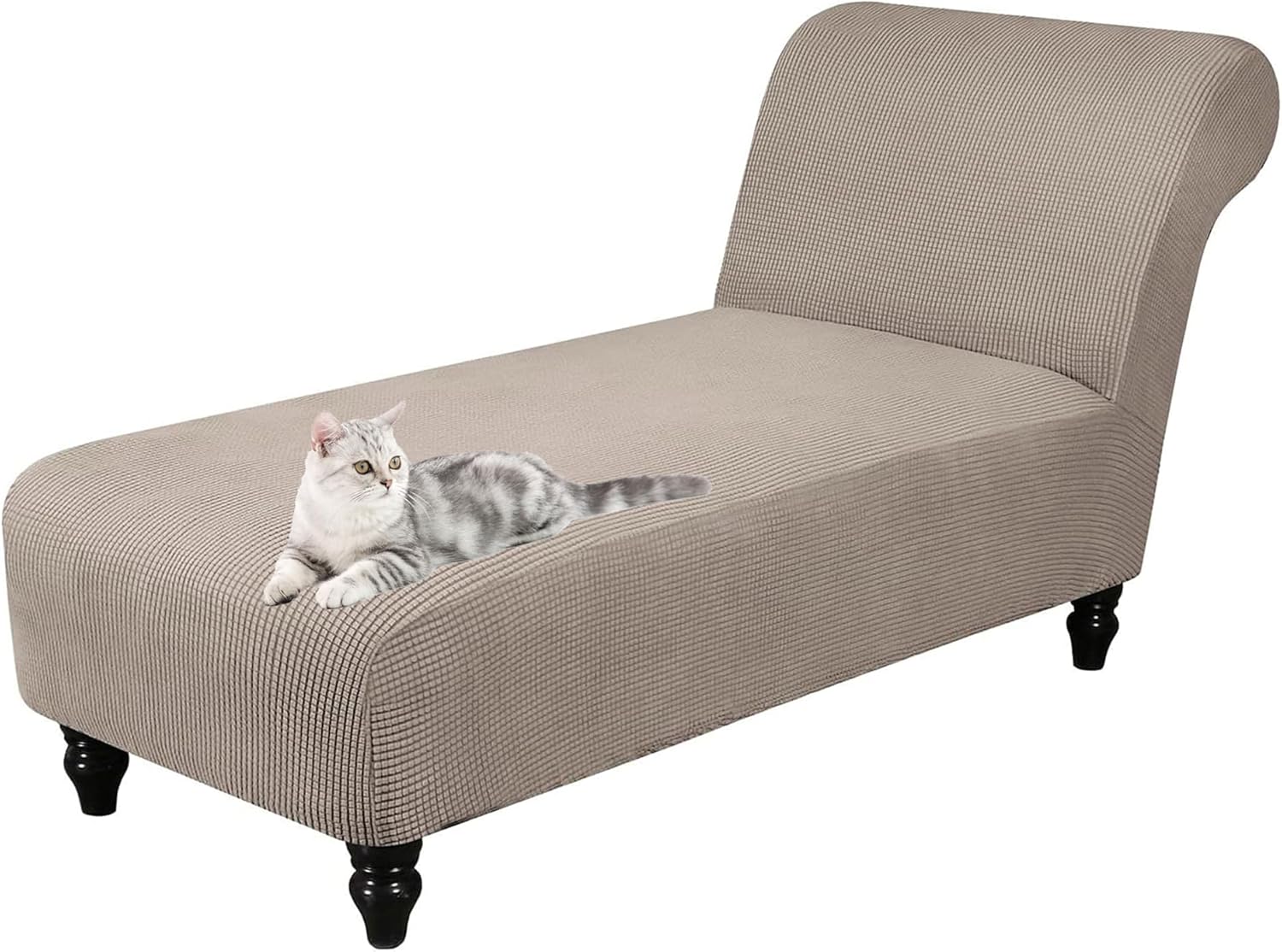 Armless Lounge Chaise Slipcover, Stretch Chase Chair Covers for Living Room Chaise Slipcovers Armless Chaise Lounge Indoor Slipcover for Bedroom Soft Jacquard Fabric Machine Washable(Taupe)