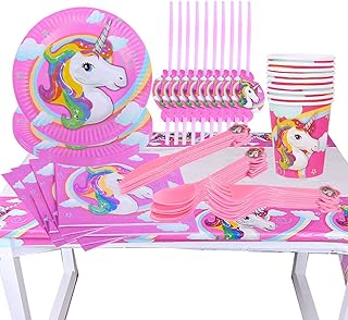 81 Pezzi Unicorno Party Kit,Kit da Tavola per Feste di Compleanno per Bambini Ragazze Festa di Compleanno, Serve 10 Ospiti Stoviglie all'unicorno Forniture per Feste