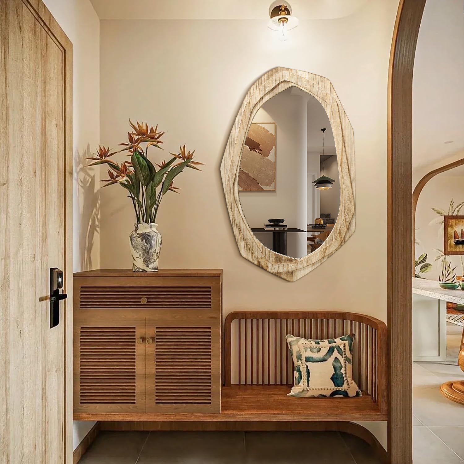 AAZZKANG Espejo de pared irregular grande con marco de madera, 70 x 45 cm, espejos colgantes asimétricos rústicos para baño, dormitorio, sala de estar, entrada