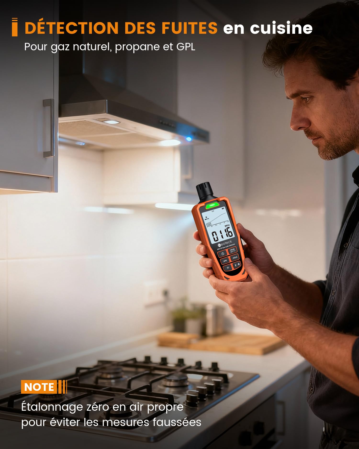 Neoteck Détecteur Fuite Gaz Rechargeable – Gaz Combustible, Méthane, Propane, Gaz Naturel, 0-10000 ppm Écran LCD 2.9'' Haute Visibilité pour Détection Maison Chaudière Cuisine Camping-Car Bricolage