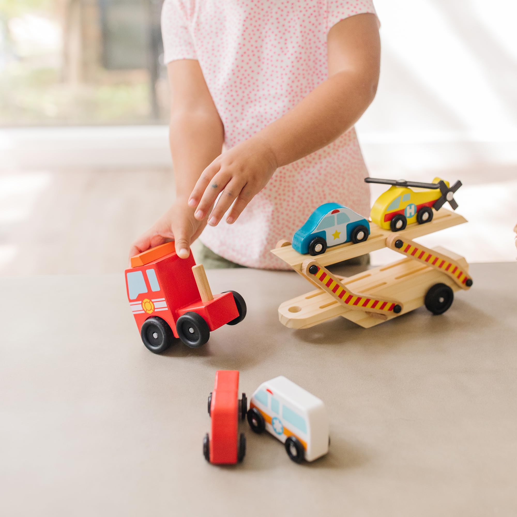 Melissa & Doug Emergency Vehicle Carrier Wooden Vehicle