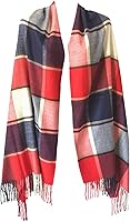 Vista 15 de NY GOLDEN FASHION Bufanda de invierno de gran tamaño para mujer, diseño de tartán escocés, a cuadros, con tacto de cachemira rojo (Red Tartan)
