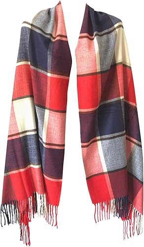 Miniatura 15 de NY GOLDEN FASHION Bufanda de invierno de gran tamaño para mujer, diseño de tartán escocés, a cuadros, con tacto de cachemira rojo (Red Tartan)