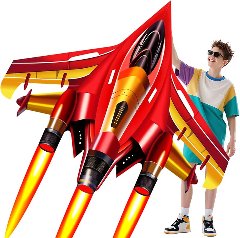 Fighter Jet Kite for Kids & Adults, Easy to Fly Airplane Kite | Outdoor Single Line Kites for Boys & Kids Ages 4-8/8-12 – for Beach, Park, Birthday Parties and Festival Activities