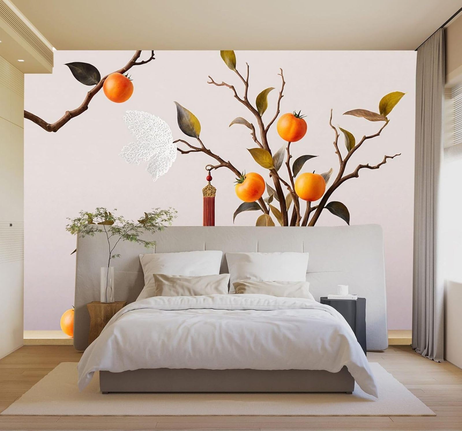 XLMING Three Dimensional Persimmon Branches Ceramic Vase Minimalist Style Art 3D Wallpaper Premium Textured Silk Study Dining Living Room Bedroom Sofa TV Wall Easy Install-430cm×300cm