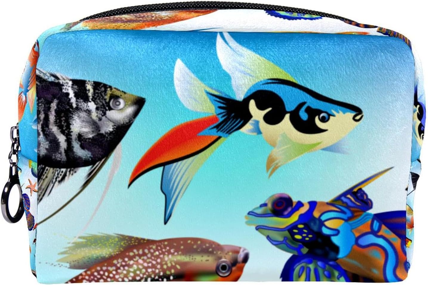 WOSHJIUK Small Makeup Bag Travel Cosmetic Bag with Zipper,ocean colored ses fish,Cosmetic Organizer for Women