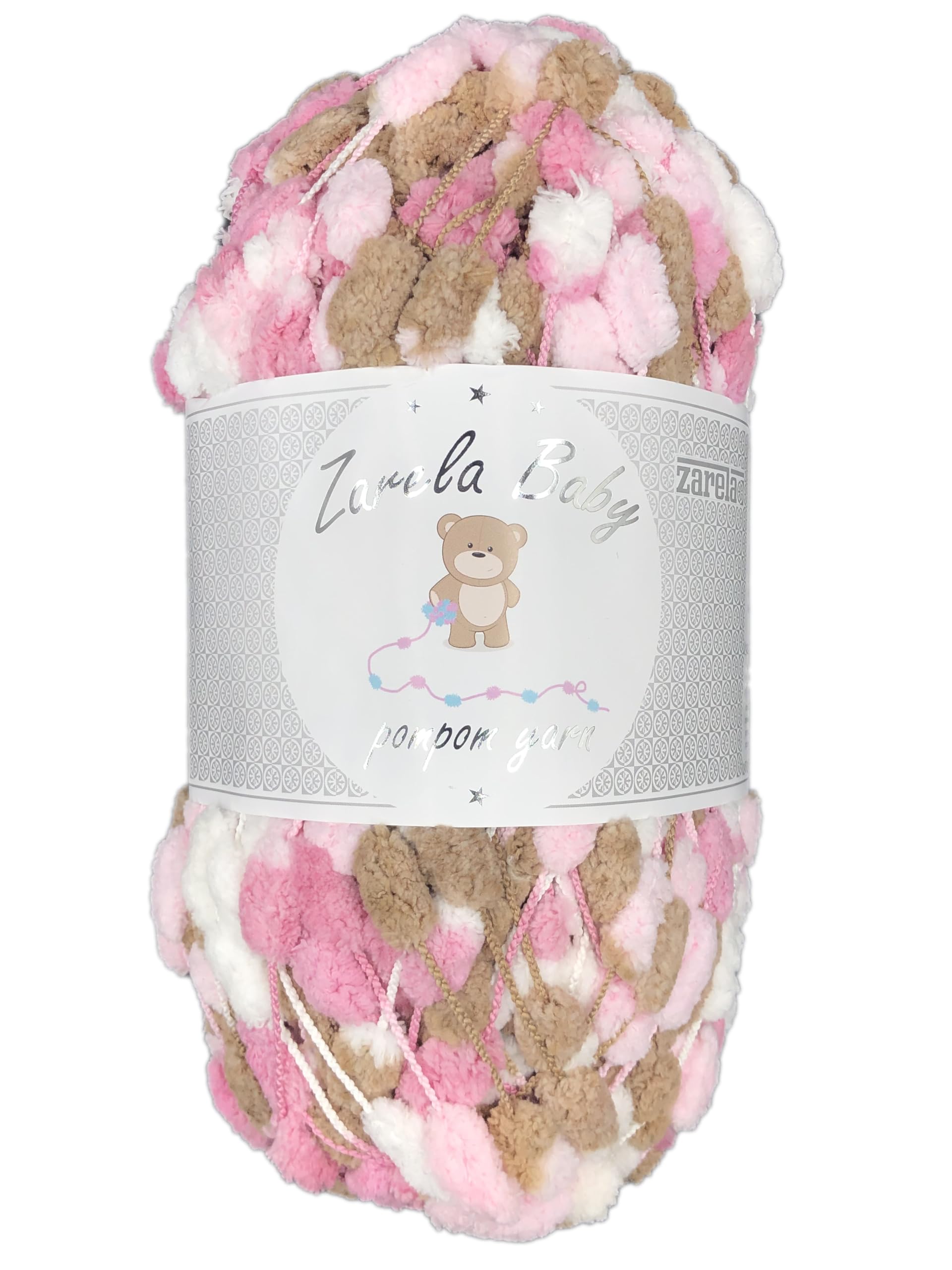 Zarela Baby Pom Pom Yarn Wool (33 White-Brown-Pink-Rose) โ image 1