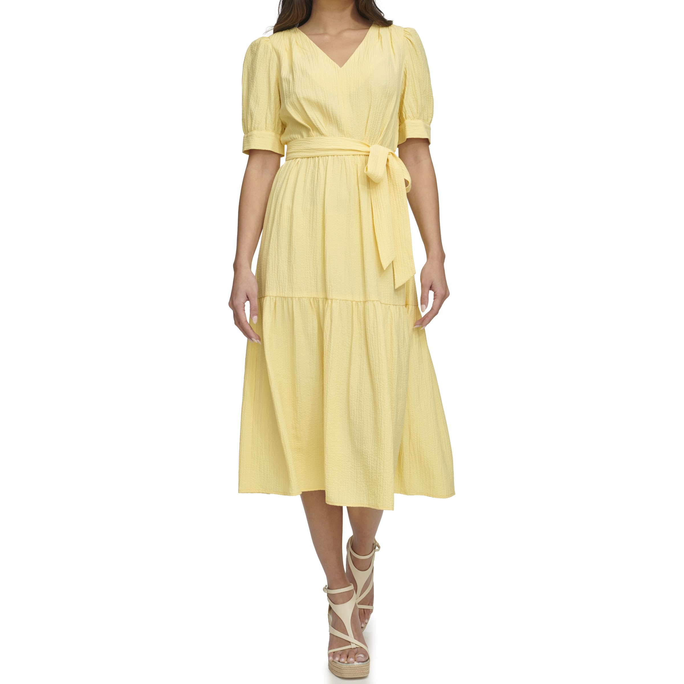 DKNY Chiffon Long Sleeve Faux Wrap Dress Vestido para Mujer