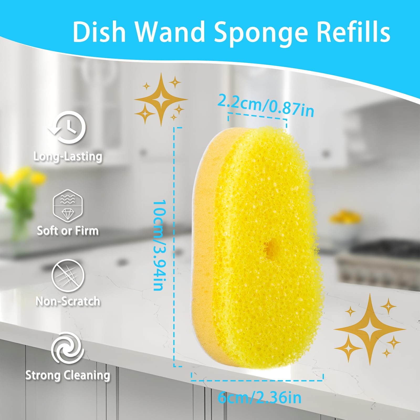 Wkłady do gąbki do różdżki do naczyń, kompatybilne z Scrub Daddy – wymienne głowice, szczotka do czyszczenia przyklejonych potraw, wymienne głowice gąbki do czyszczenia kuchni, (tylko wkłady)