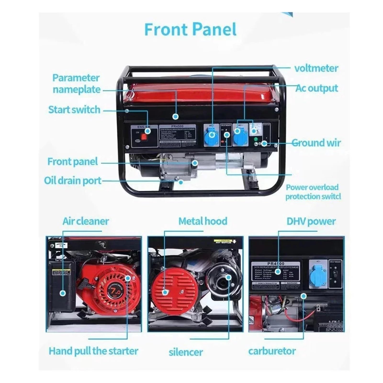 Generatore di avviamento elettrico domestico 220V 3KW 7HP for esterni | Pannello generatore a 4 tempi da campeggio doppia alimentazione senza pneumatici