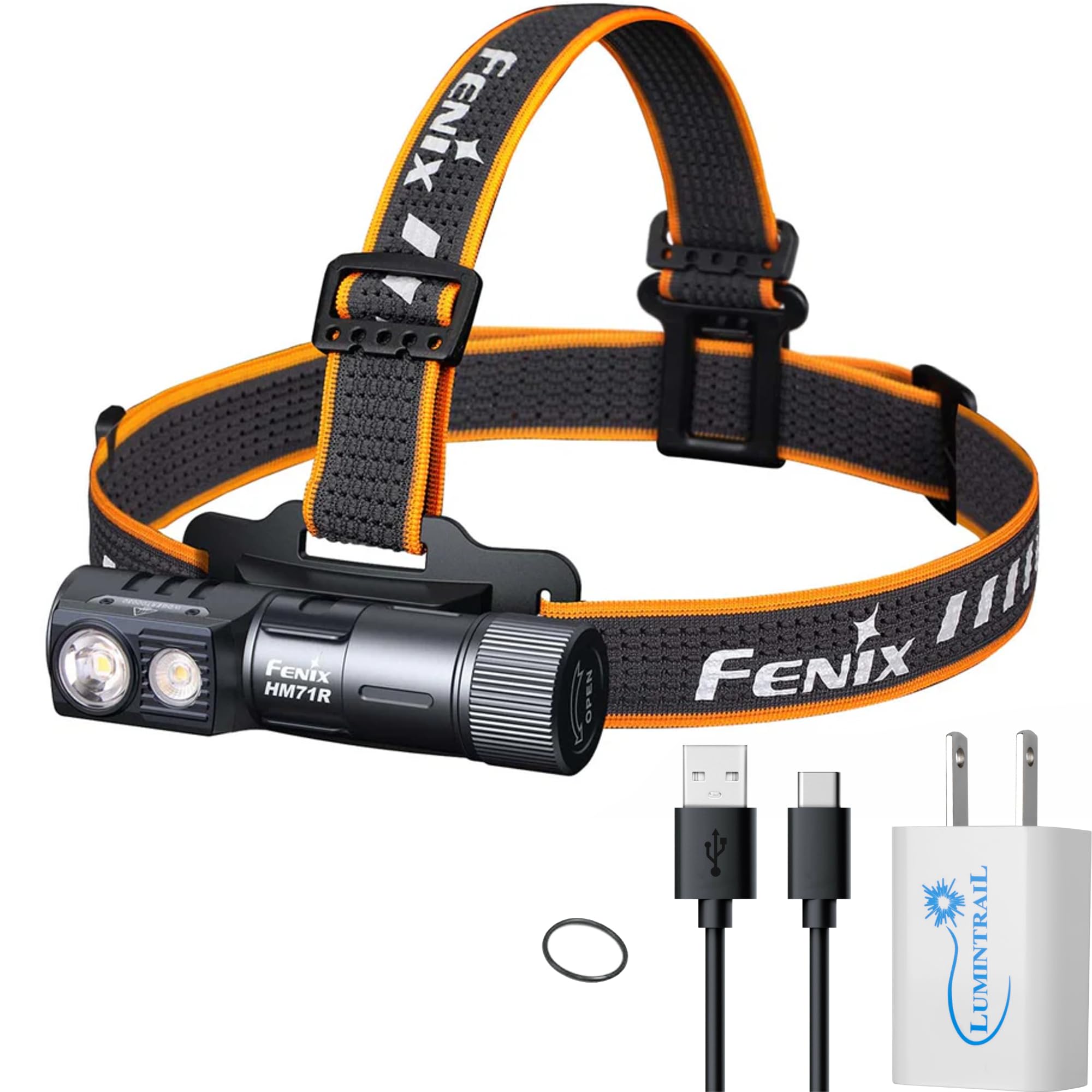 HM71R 2700 Lumens Headlamp, Spot Light, Flood Light, L-Shape 90 Degree Right Angle Flashlight Industrial Grade, with a USB Wall Plug