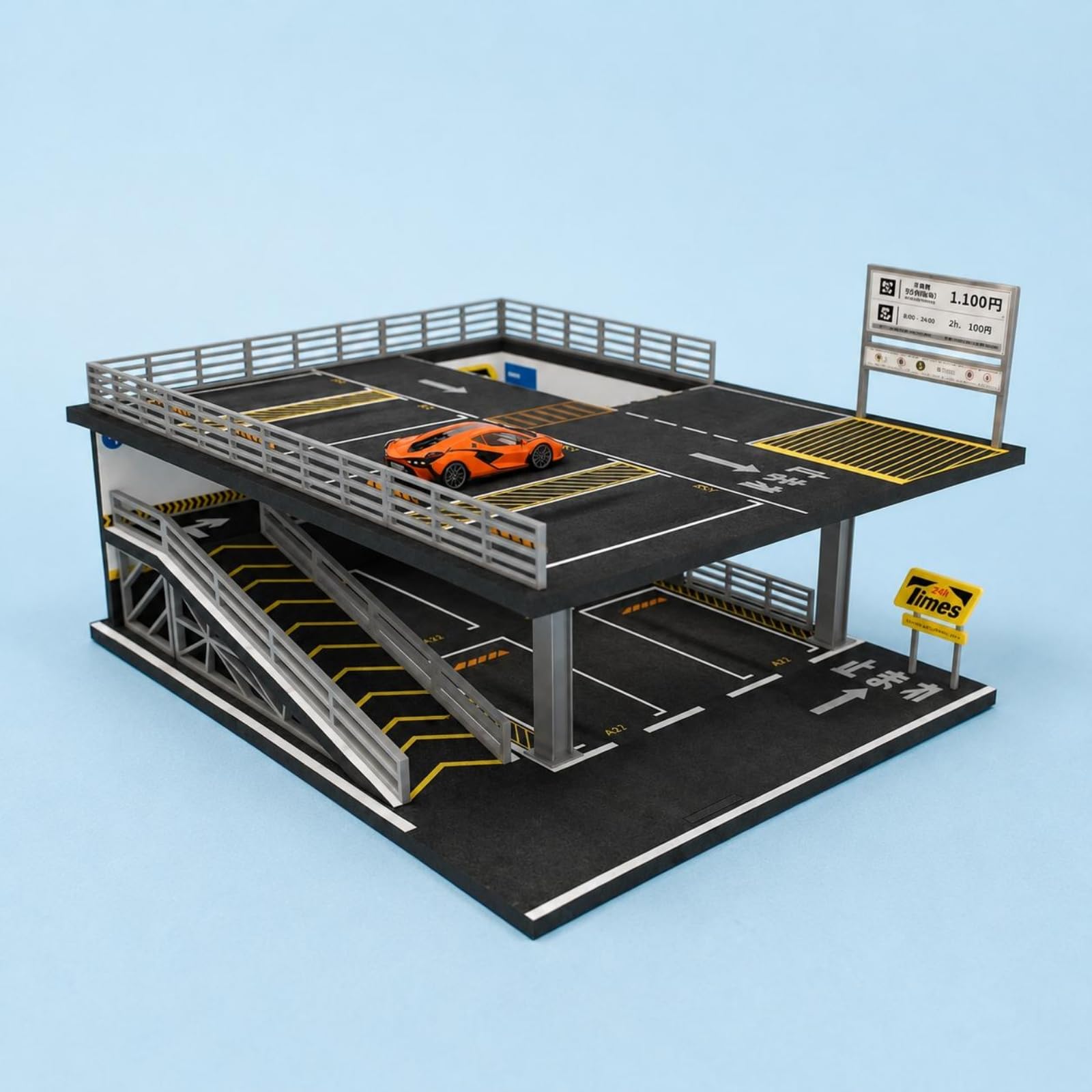 Parcheggio in Miniatura Modello Parcheggio Diorama Scatola Espositiva Doppio Livello con Struttura in Acciaio E Collegamento a Rampa Tracciature E, style to 1