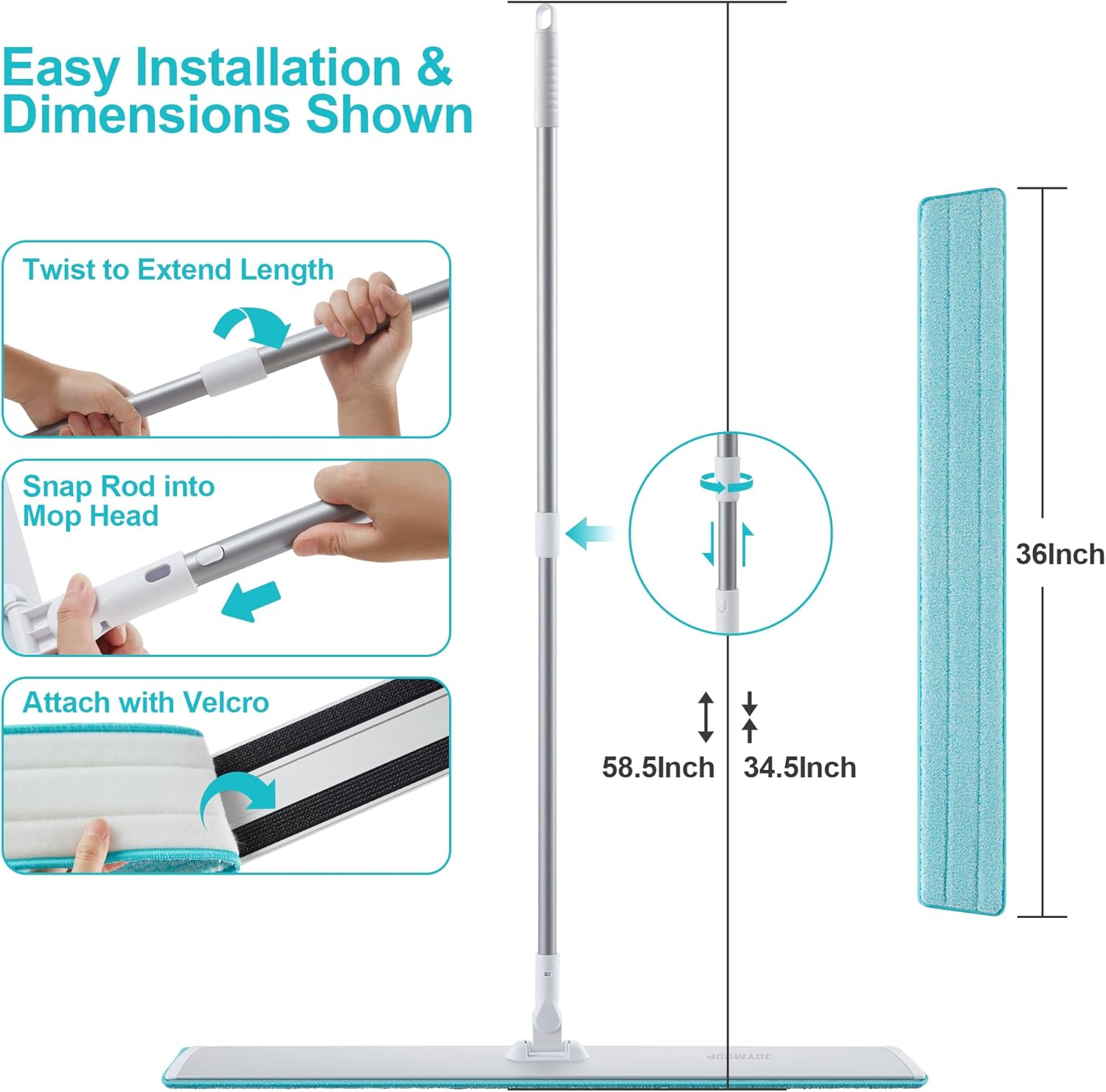 JOYMOOP 36 Inch Commercial Dust Mop for Hardwood Floors, Heavy Duty Industrial Wet Dry Mops with Telescopic Handle, Includes 5 Microfiber Mop Pads
