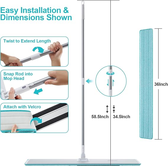 JOYMOOP 36 Inch Commercial Microfiber Dust Mop, Grey-White Heavy Duty Industrial Wet Dry Floor Mop for Hardwood Floors with Telescopic Handle, Includes 3 Mop Pads