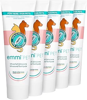 emmi-pet 5x Hunde-Zahncreme für Ultraschall-Zahnbürste I Hundezahnpasta geeignet für alle Hunderassen jeder Größe&jeden Alters I Vegan, ohne Titandioxid, Sorbitol, Fluorid&Parabene, Ohne Tierversuche product image