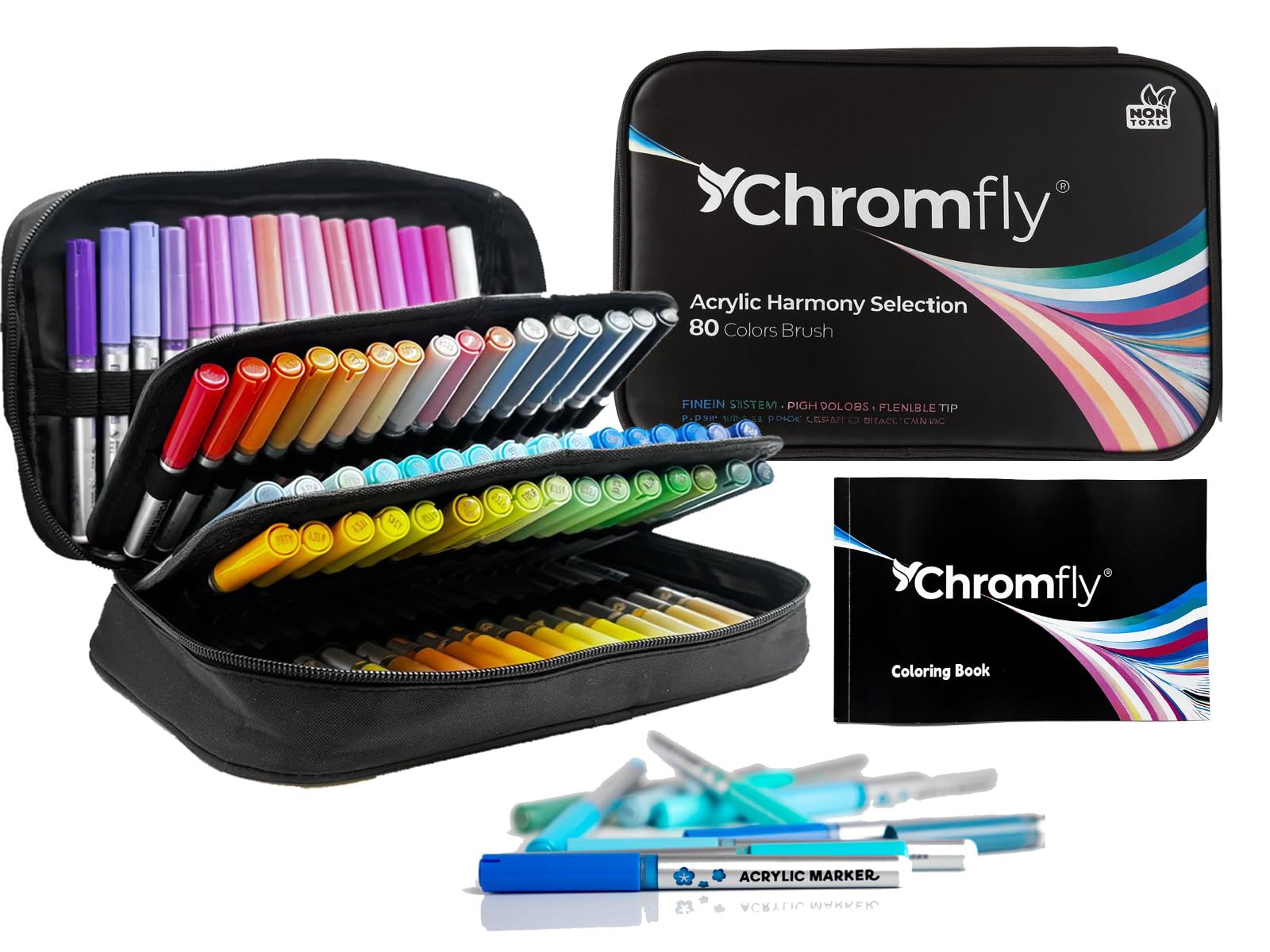 Rotuladores Acrílicos 80 Colores en Estuche – Rotuladores Acrilicos Punta Pincel – Acrylic Markers – Para Pintar sobre Madera, Piedra, Vidrio y Metal – Incluye cuaderno creativo