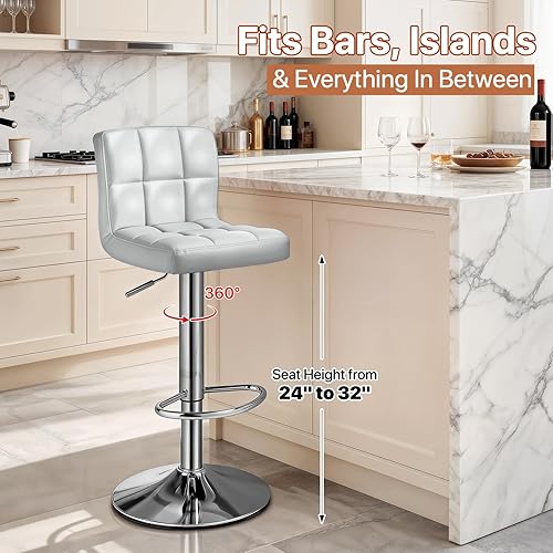 Miniatura 108 de Magshion Juego de 2 taburetes de bar, modernos taburetes de bar giratorios de piel sintética con respaldo, sillas de bar cuadradas ajustables sin
