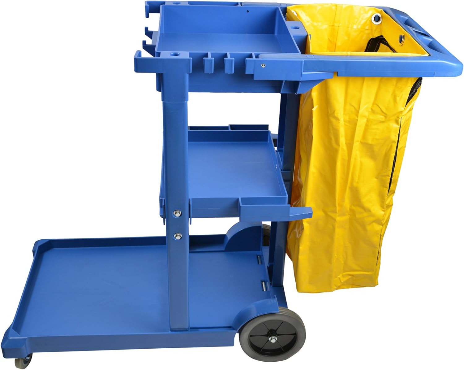 Janico 1050 Janitor Cart Commercial Housekeeping Utility Cart with 3 Shelfs, 25 Gallon Zippered Yellow Vinyl Bag, Grey, Pack of 1