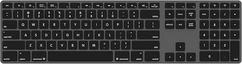 Matias FK418BTLB Backlit Bluetooth Wireless Aluminum Keyboard with Numeric Keypad and 4-Device Sync - Compatible with Mac, Windows PC and Android Devices (Space Gray) - coolthings.us