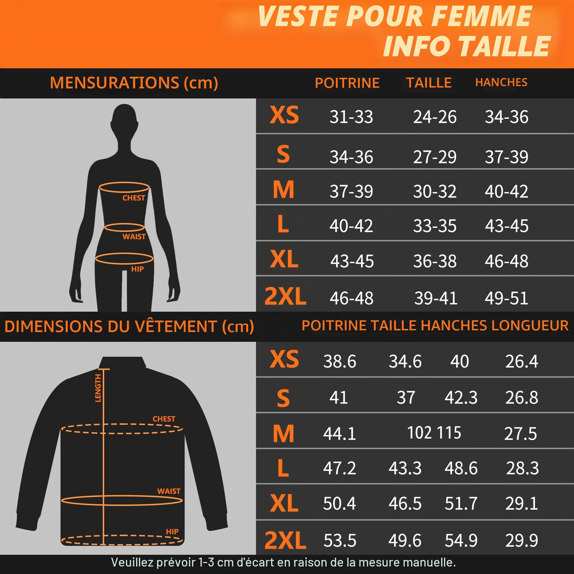 Veste chauffant Femme avec batterie incluse, Gilet Chauffante Femme, 7.4V 16000mAh
