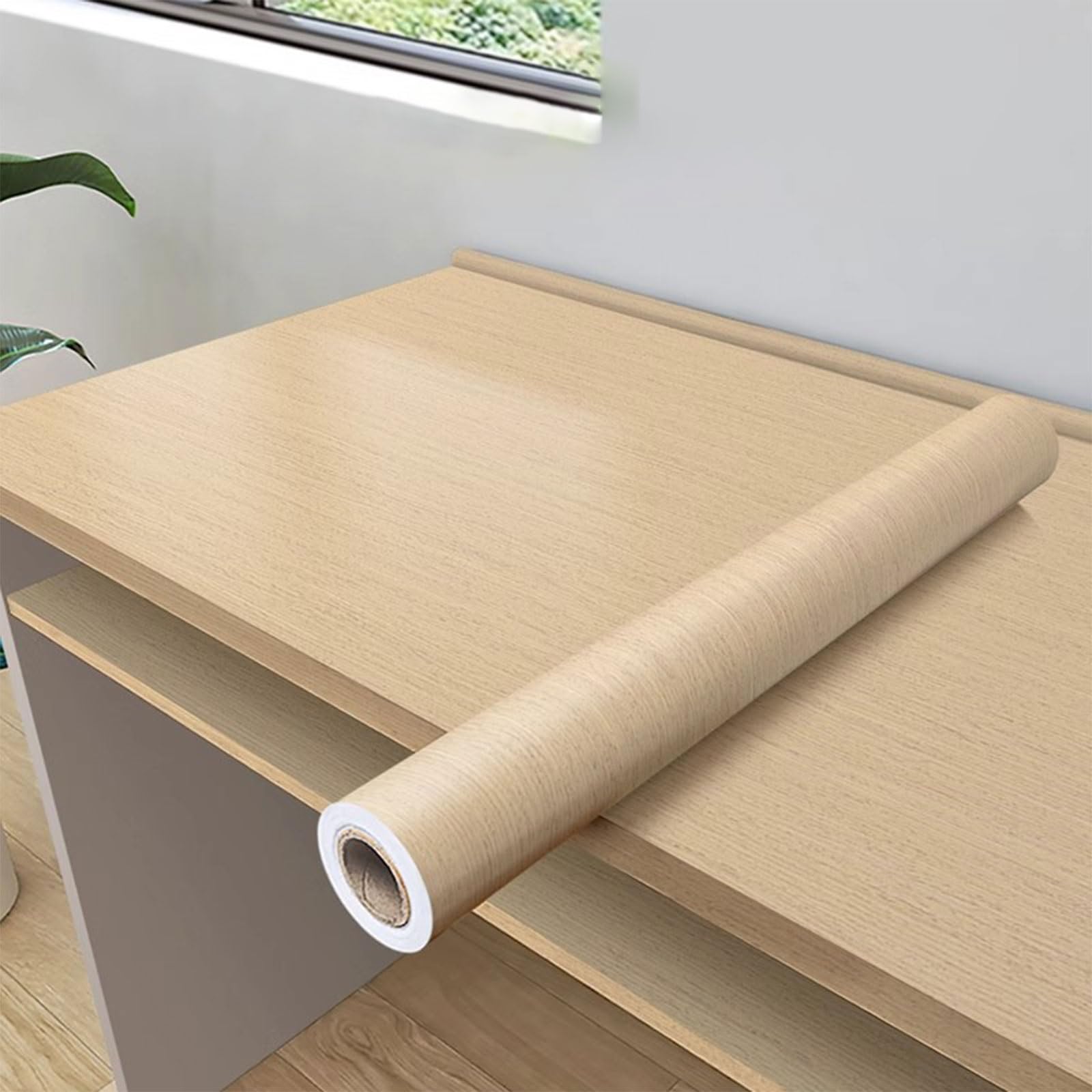Eiauiuo Wood Effect Vinyl Self Adhesive Wallpaper Film Furniture Renovation Wrap with Realistic Grain Texture Waterproof Scratch Resistant for Tables Cupboards Kitchen Decoration