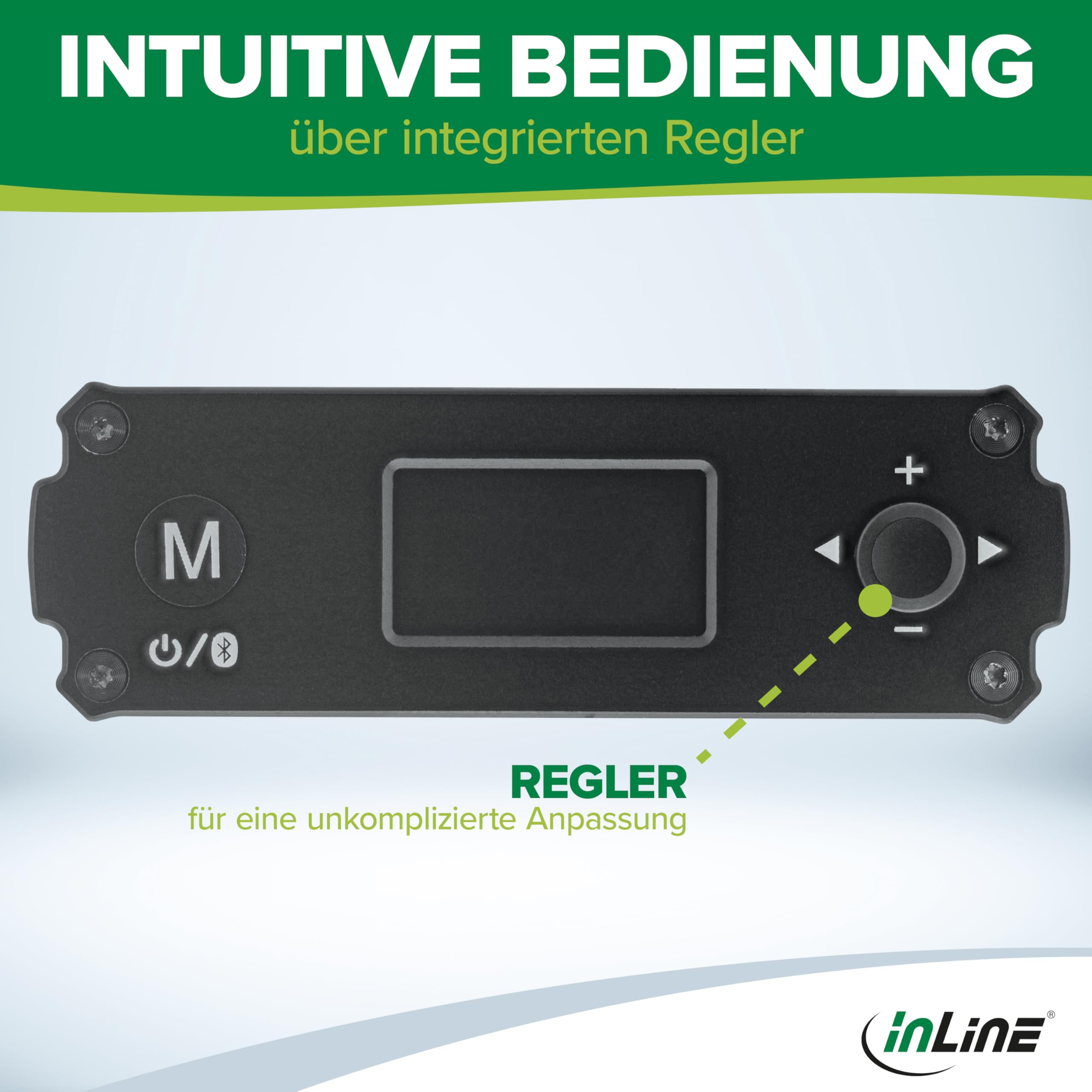Inline Bluetooth 5.1 HiFi Audio Receiver, Empfänger, USB-C, Cinch Stereo, optischer Toslink Anschluss, Lautstärkeregler, 7 Equalizer-Profile, OLED-Display, bis zu 30m Reichweite, 99209M
