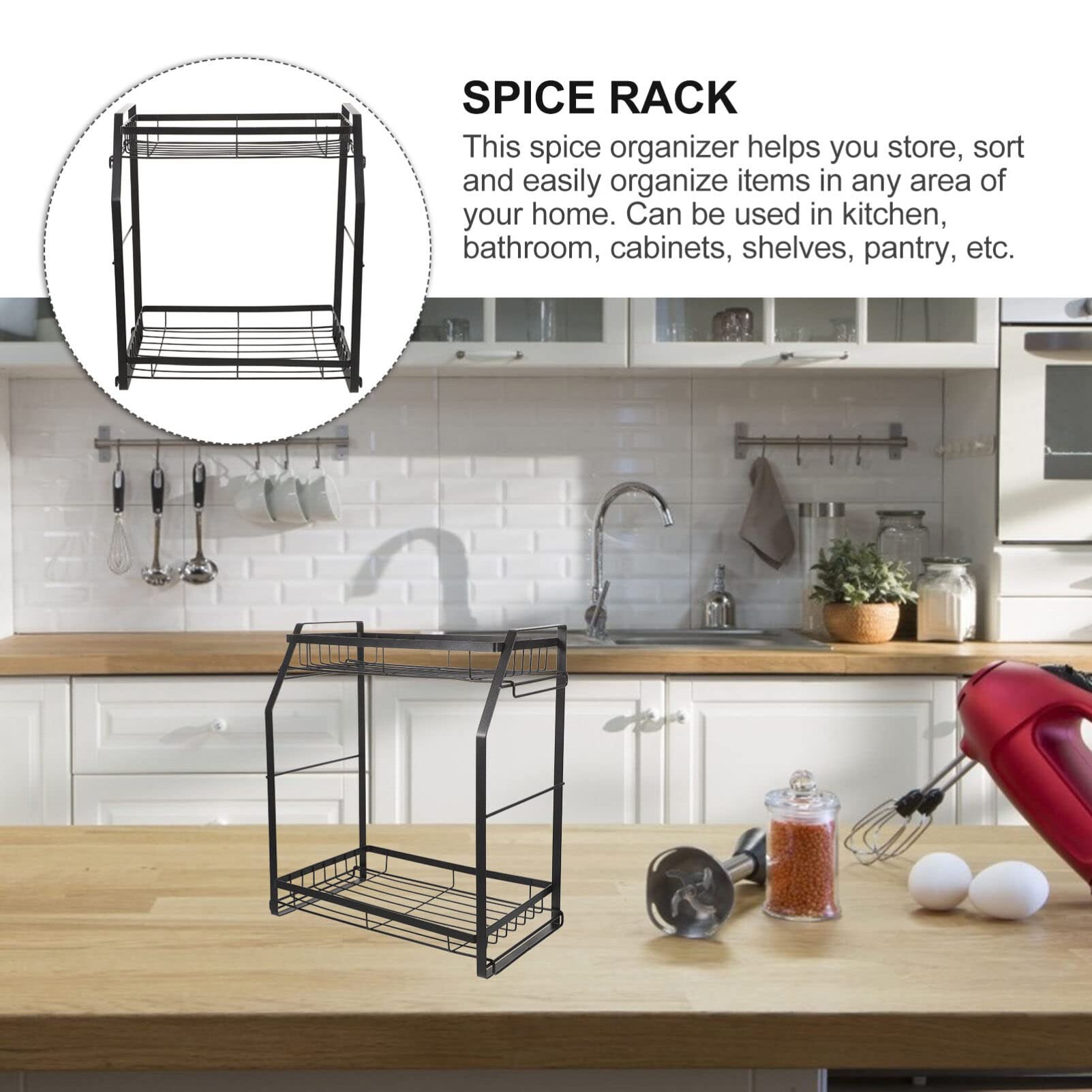 Kichvoe Scaffale Portaspezie in Ferro Doppio Strato Staccabile per Cucina Nero Organizer per Condimenti e Spezie