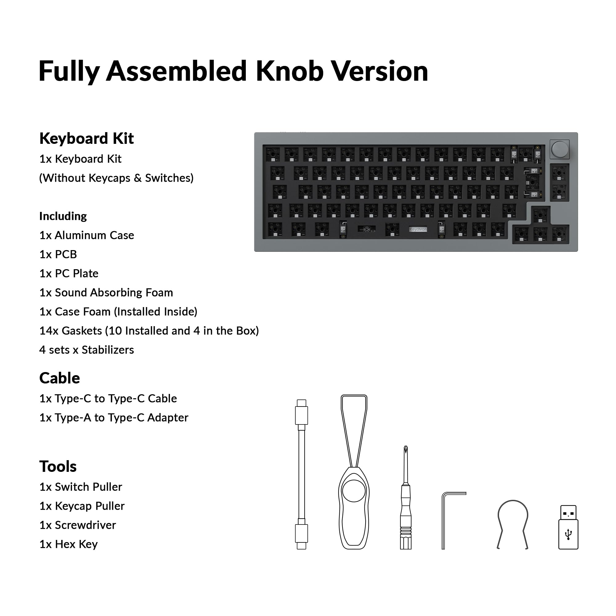Keychron Q2 Barebone-Kit, 65%-ISO-Layout, Vollmetallgehäuse, USB-C, Grau | programmierbar mit QMK/Launcher, RGB-Beleuchtung, Double-Gasket-Design, Custom Barebone-Keyboard für Mac und Windows