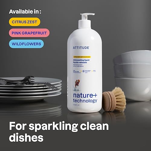 Miniatura 2 de ATTITUDE Detergente líquido para platos, ingredientes a base de plantas y minerales, fórmula eficaz de jabón para lavar platos, vegano y libre de