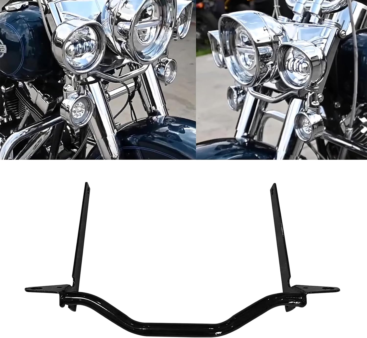 Motorcycle Auxiliary Lights Front Spotlight Pass Foglight Holder Lamp Mounting Bracket Bar for Harley Softtail Deluxe Fat Boy 1998-2017, Black