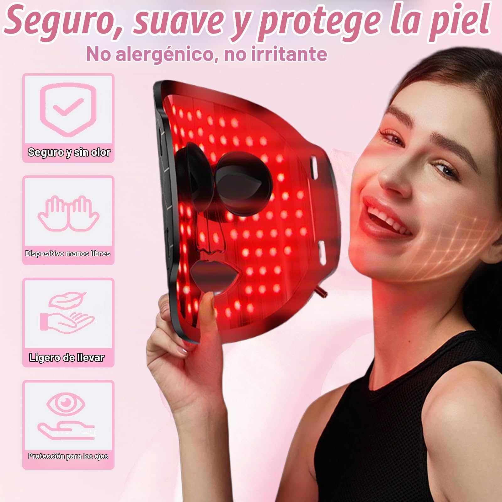 Máscara LED Facial, Quellsotty Máscara Facial LED con Terapia de Luz Roja para La Cara y La Piel, 7 Colores Mascarilla LED para Rejuvenecimiento, Anti-envejecimiento
