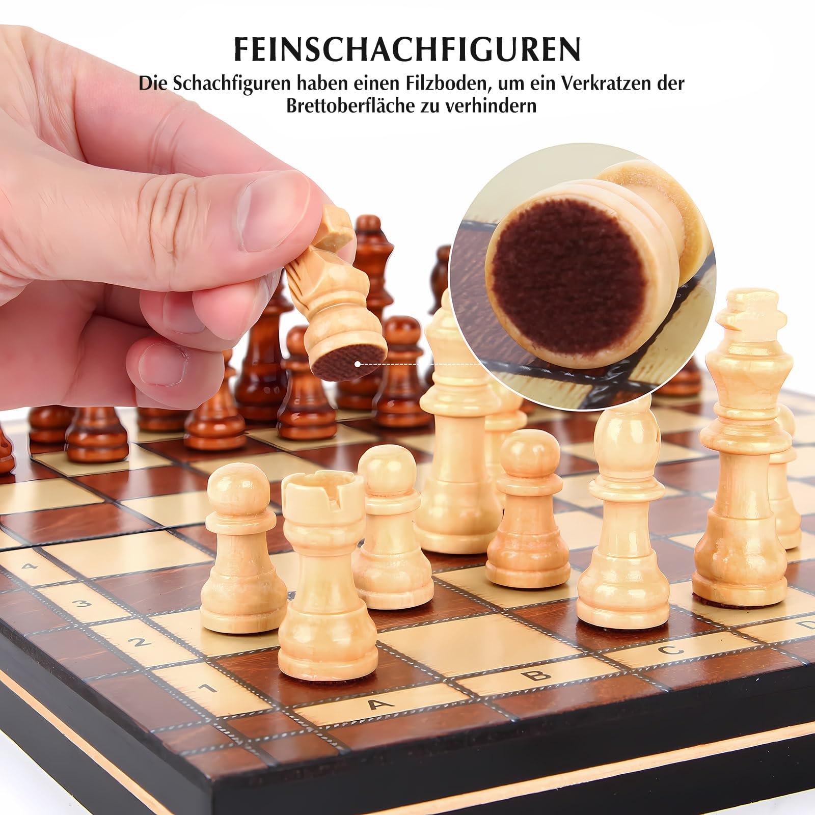 Wooden Chess Set for Adults OOCOME Magnetic Travel Chess Board Foldable Boards Game with Portable Storage Board for Beginners Gift for Children Family and Friends - Image 3