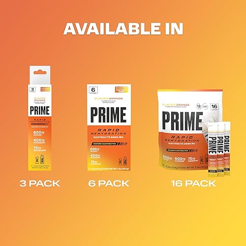 Miniatura 9 de Prime Rapid - Palitos de electrolitos en polvo, naranja glaciar, mezcla de bebida de hidratación sin azúcar con vitaminas de sodio, potasio y B, sin