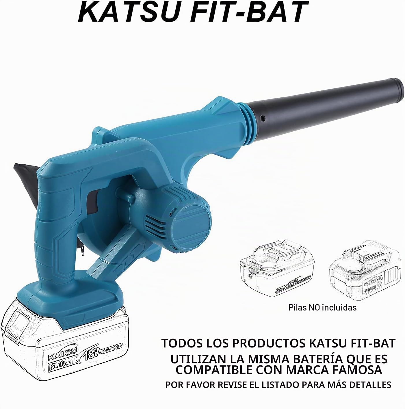 Soplador Inalámbrico KATSU FIT-Bat 21V, Soplador de Hojas Eléctrico Portátil, sin Baterías (Solo Máquina) 102763