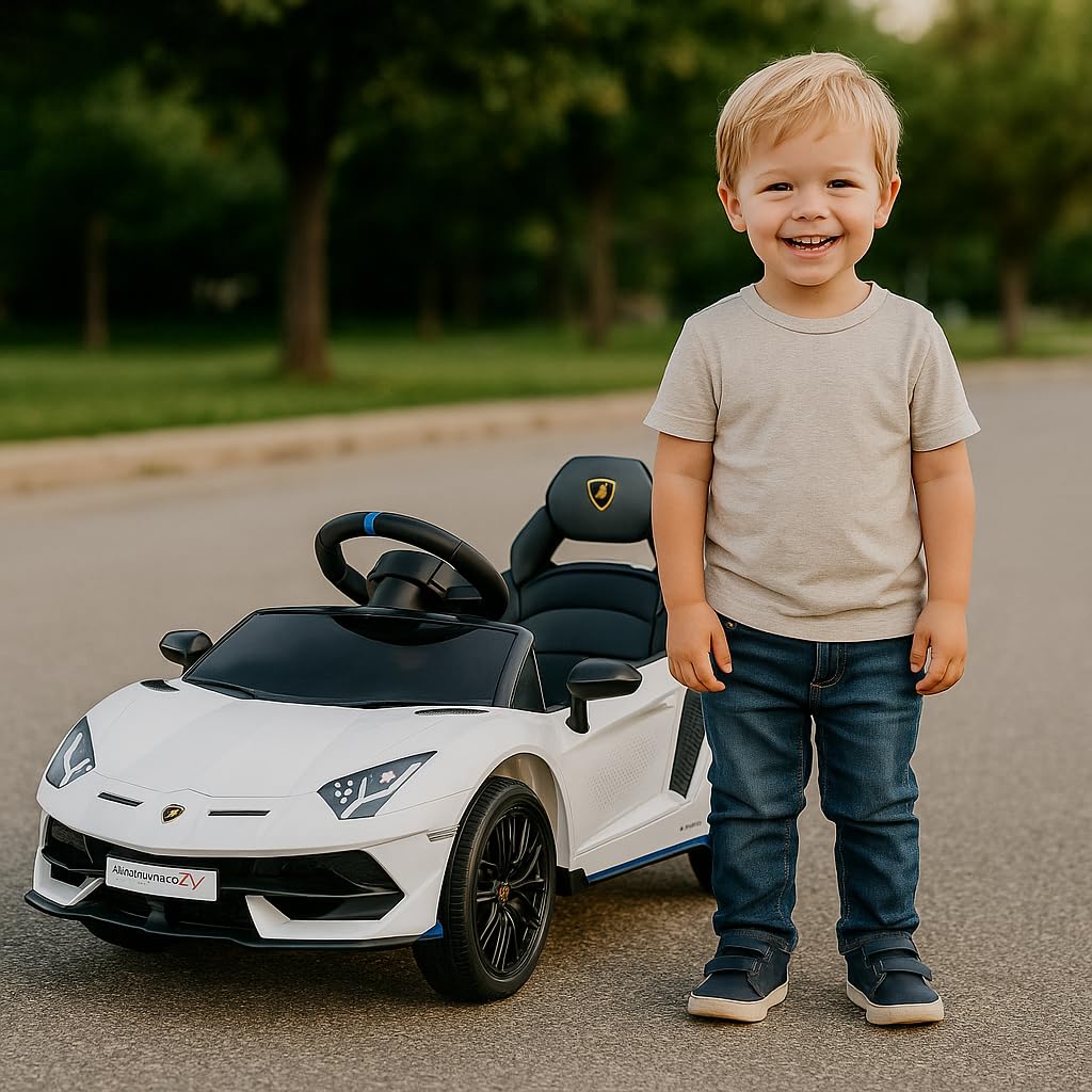 Baroni Toys Lamborghini Baby Car Elettrica 6V con Telecomando Genitori, Suoni, MP3, Retromarcia, Auto per Bambini 1-4 Anni, 100x60x50 cm Bianca