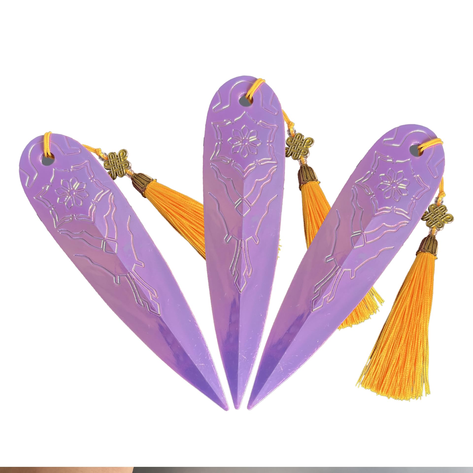 D-mon Slay Sword Set - Handmade Bamboo Cosplay Weapons, Halloween Prop with Chinese Knot Tassel, Anime Movie Collectible Gift for Adults 3-pcs-Rainbow Purple