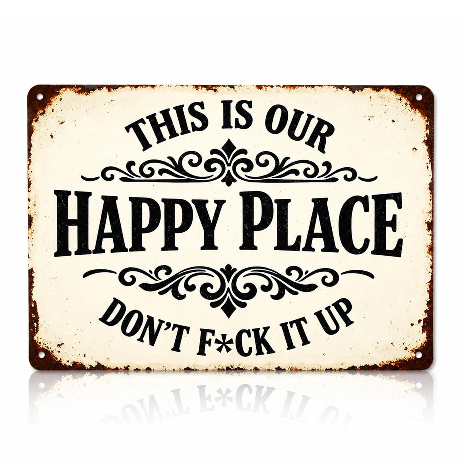 Funny Metal Sign, My Happy Place, Rustic Wall Art for Porch Farmhouse