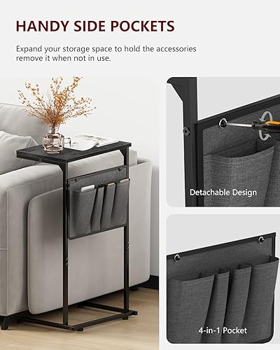 Miniatura 6 de Vantic Mesa auxiliar en forma de C, mesa auxiliar de sofá pequeña con bolsa de almacenamiento, mesa resistente debajo del sofá con marco de metal
