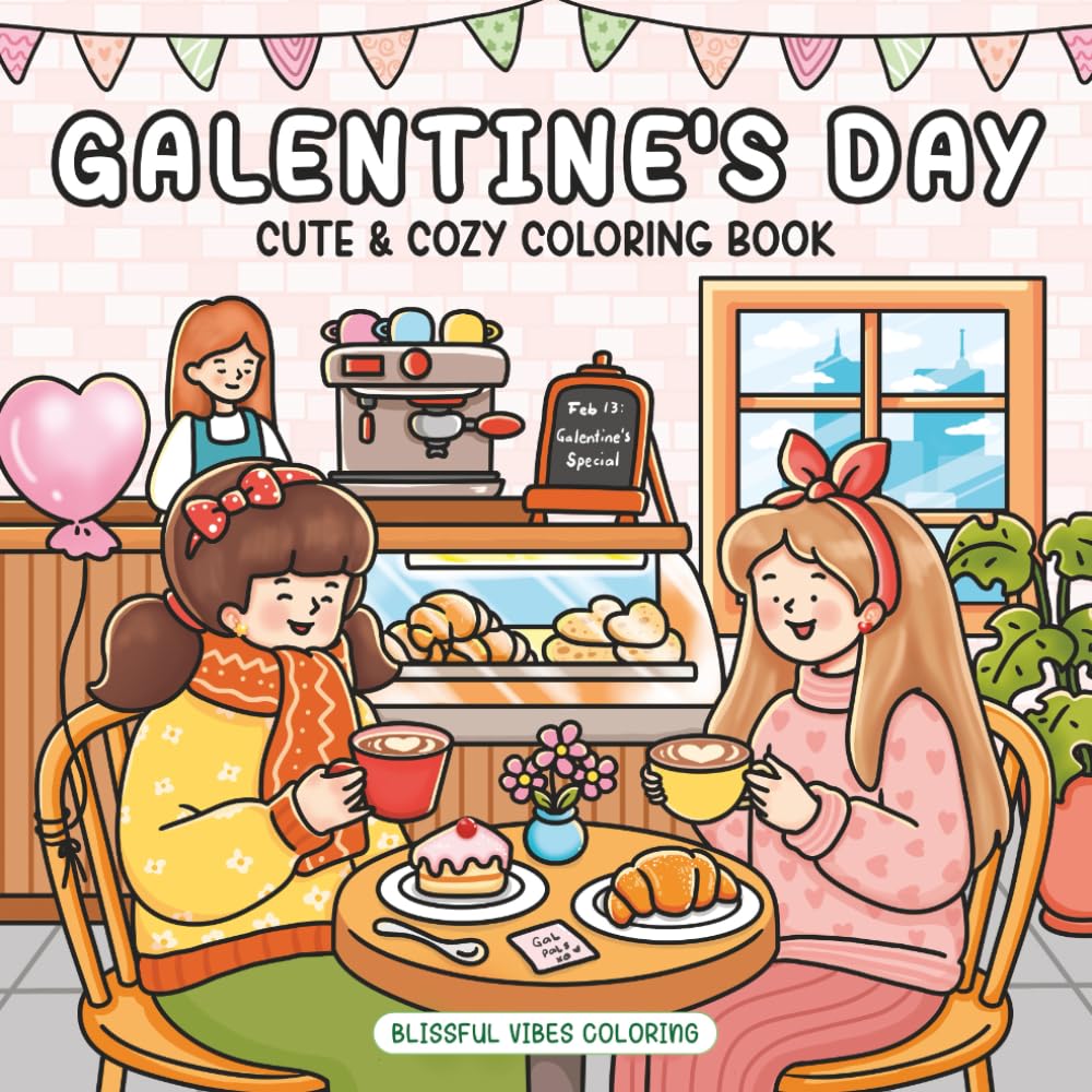 Galentine's Day: Cute & Cozy Coloring Book For Adults & Teens: Friendship Scenes, Fun Outings & Heartwarming Moments for Relaxation, Mindfulness & Stress Relief