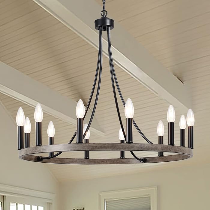 Buy KOSTOMO Black Farmhouse Chandelier Light Fixture Wagon Wheel