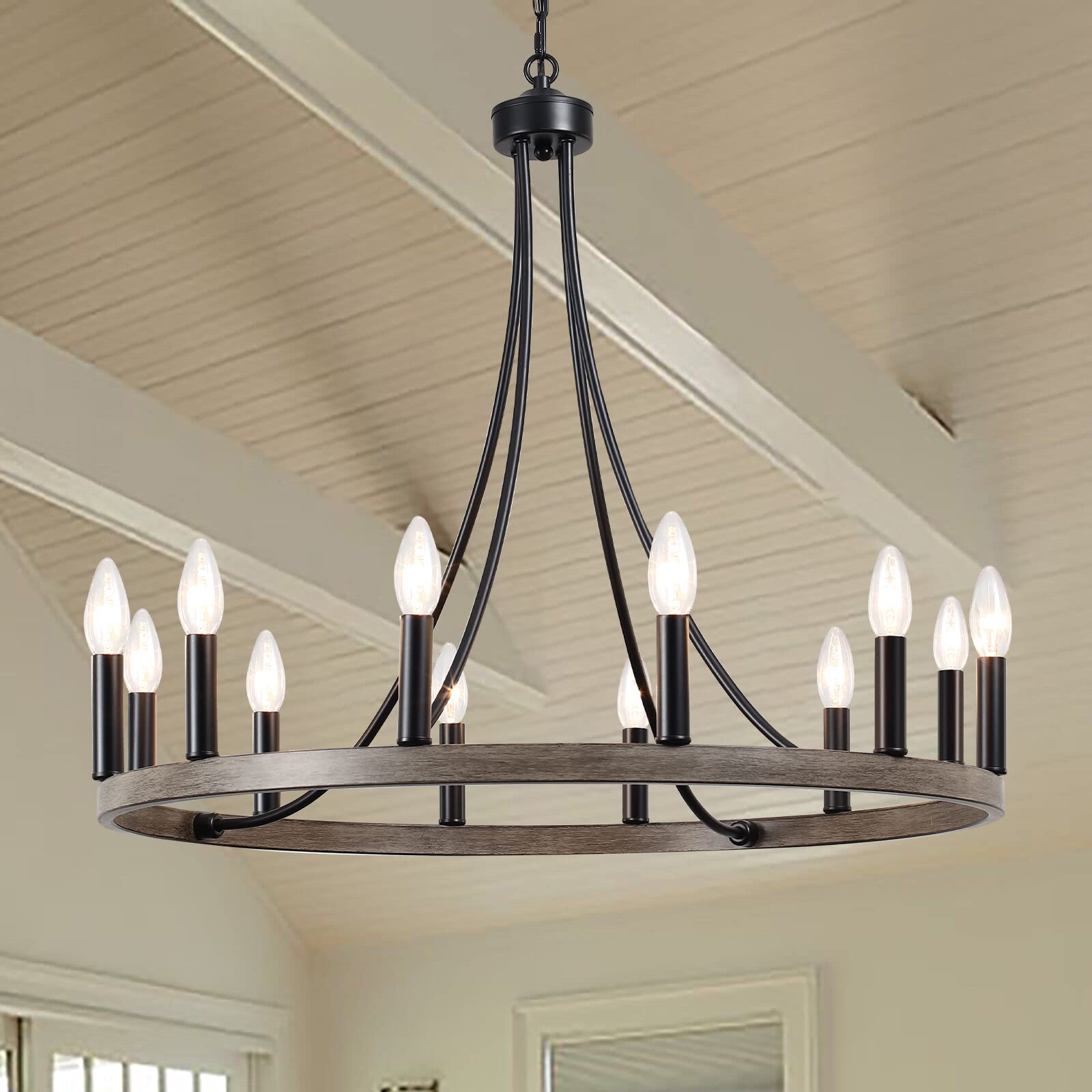 Buy KOSTOMO Black Farmhouse Chandelier Light Fixture Wagon Wheel