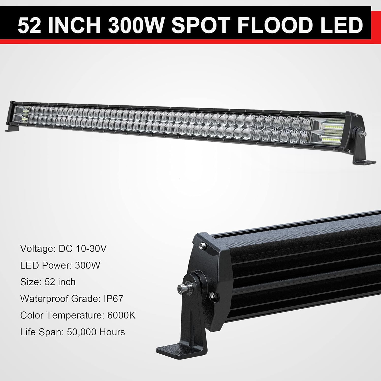 Amazon.co.jp: ASLONG 52インチ LEDライトバー 300W スポットフラッド