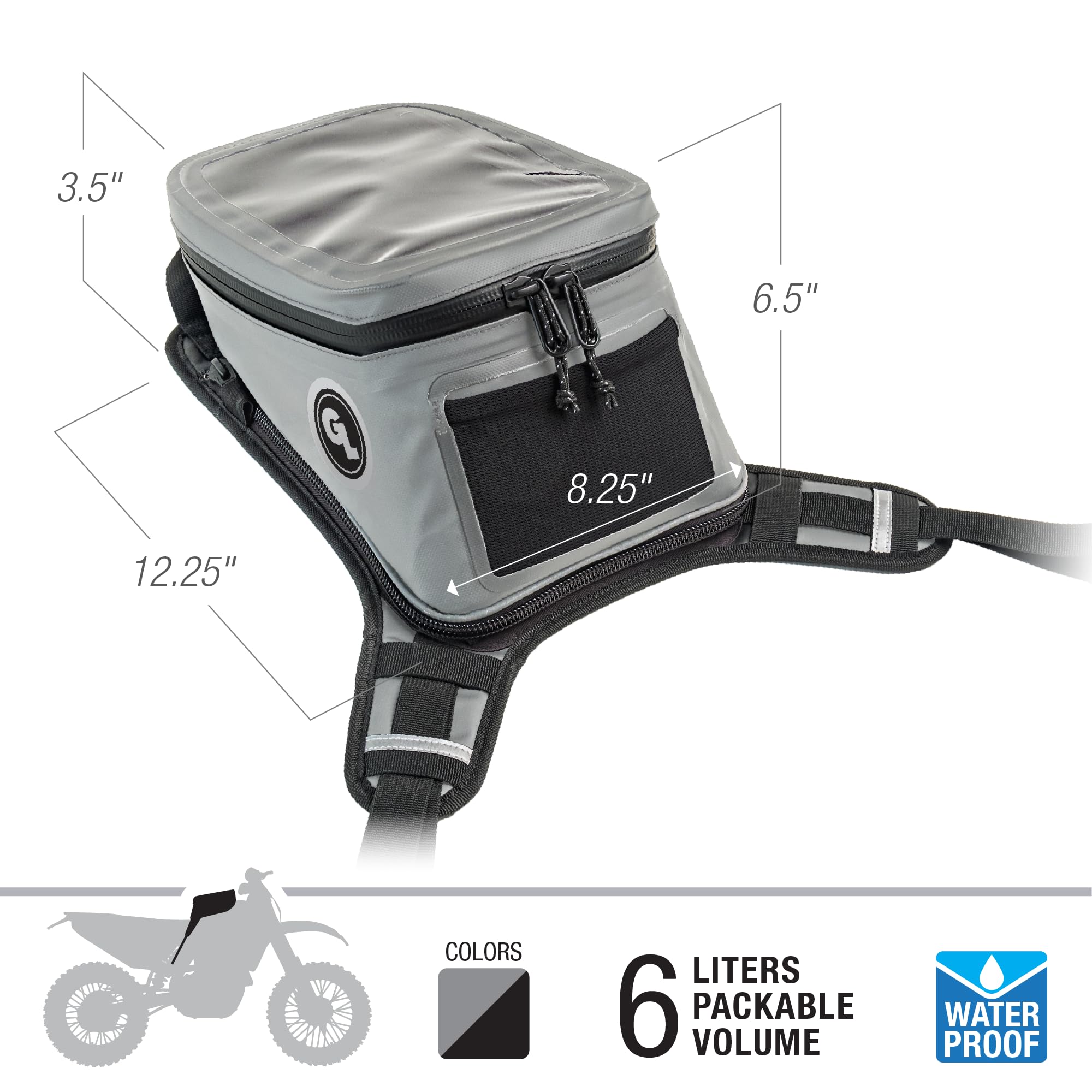 Giant Loop Diablo Tank Bag, czarna wodoodporna torba na zbiornik motocyklowy, pojemność 6 litrów na małe przedmioty, pasuje do każdego motocykla terenowego, przygodowego, podwójnego sportu i nie tylko